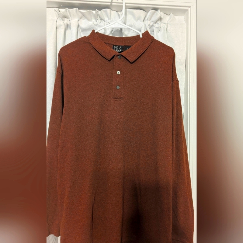 Jos A. Bank Travelers‎ Collection Long Sleeve Cotton Rusty Brown Polo Men's XL